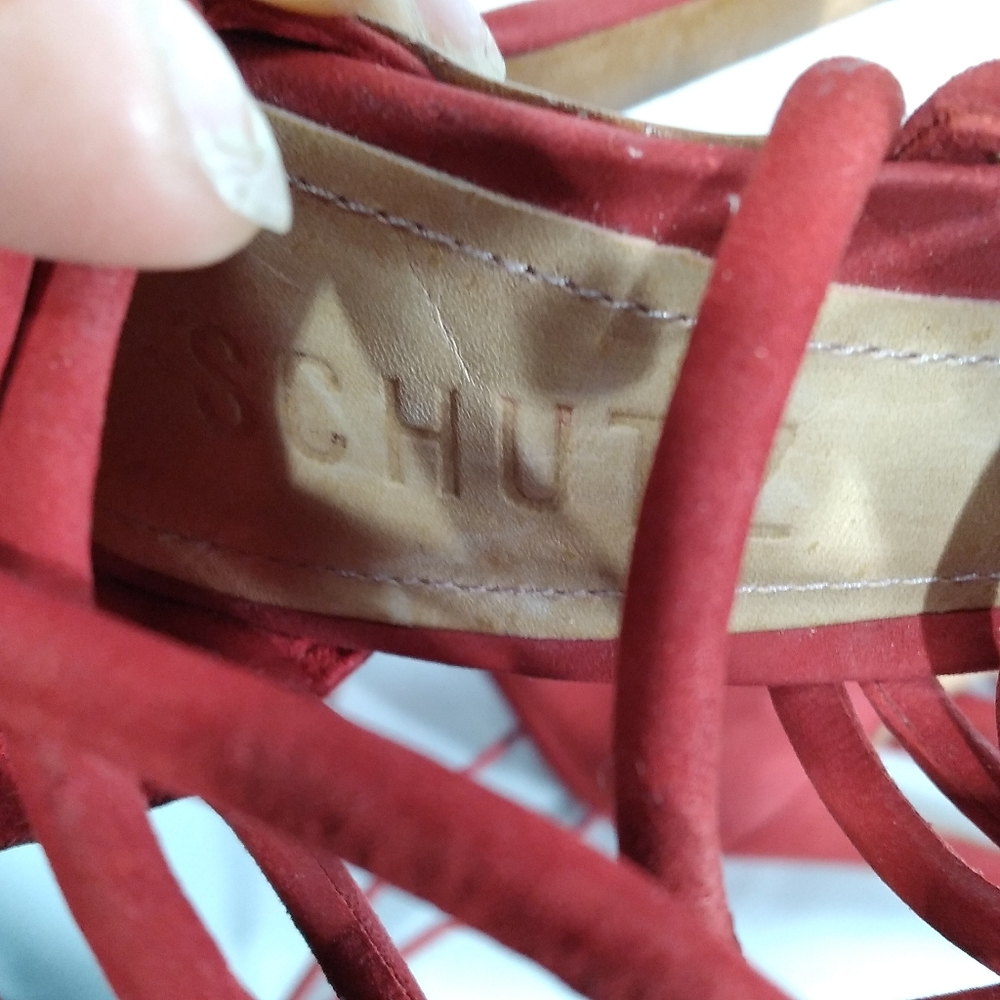 SCHUTZ Valquis Red Nubuck Leather Laced Caged Stiletto Heeled Sandals w/… - Picture 7 of 11